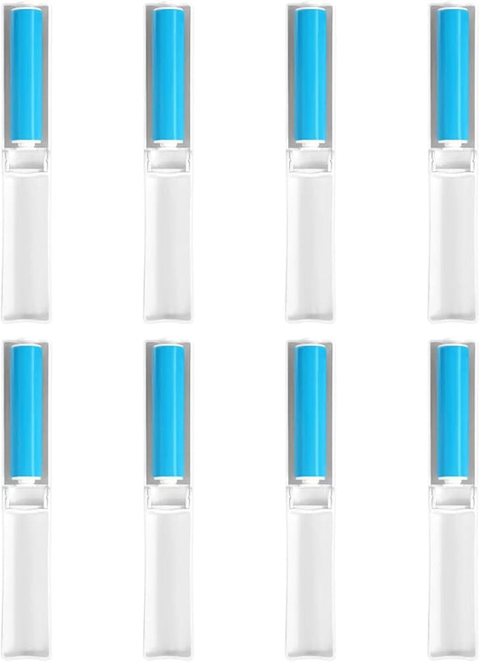 8 Pack Small Washable Reusable Lint Roller, Travel Size Gel Sticky Lint Roller, Portable Foldable Stick It Pet Hair Remover Cleaner for Clothes Furniture Household (Blue)