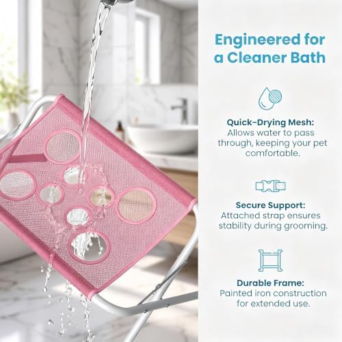 Foldable Pet Bathing Stand, Portable Dog Cat Shower Grooming Rack (Pink) | Folding Pet Bathing Stand, Supports Up to 44 Lbs, Ideal for Pet Bathing, Daily Care, Travel & Grooming