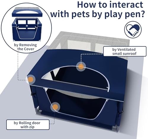 Dog Kitten Playpen with Play Pen Cover for Cat Indoor, 41 x41 x25.5 Puppy Playpen for Small Pet with See-Through Topper Proof Enclosed Door Dog Pen, Sturdy Warm Protable Play Pen for Cat