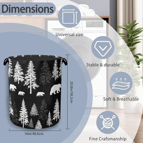 Bear Forest Laundry Basket,Winter Foldable with Handles Tote Bag Oxford Cloth for Bathroom Bedroom Dirty Clothes Storage Bucket 16" x 20.8"
