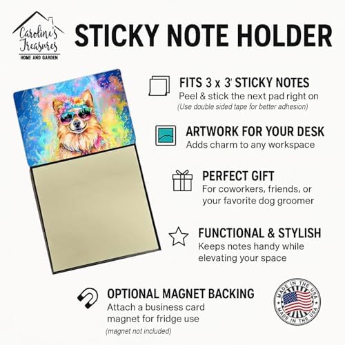 Caroline's Treasures Pomeranian Hippie Dawg Sticky Note Holder Refillable Dispenser Self-Sticky Note Pads, Memo Pads Blank Desk Accessories