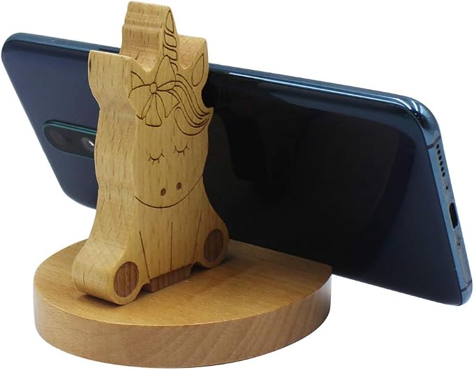 Cute Unicorn Cellphone Holder Stand Wooden Smartphone Desk Holder for Mobile Phones Animal Phone Stand Desk Ornament