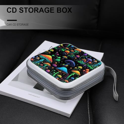 Sturdy DVD Case Trippy Mushroom CD Holder Organizer Binder 40 Capacity | Disc Wallet Trippy Mushroom Green Dustproof, Shockproof, Zipper Closure for Car Home Office
