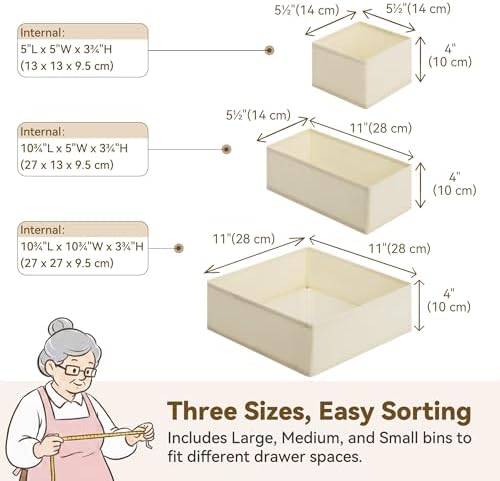 GRANNY SAYS Drawer Organizer Clothes, 6 Pack Dresser Organizer Bins for Nursery, Closet Organization and Storage Dividers for Clothing, Baby Clothes, Underwears, Beige