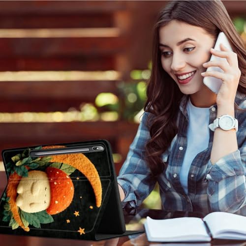 for Samsung Galaxy Tab S6 Lite 10.4 Inch 2024/2022/2020 Case | Slim Leather Smart Cover with Multi-Angle Anti-Slip Stand [Auto Wake/Sleep] Shell for Women Men, Orange Moon Mushroom