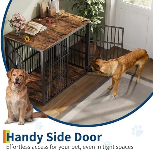 48 Inch Dog Crate Furniture, Wooden Kennel with Metal Frame, End Table | Furniture-style design, sturdy metal frame, 3-door access, spacious interior, easy assembly, home-friendly pet space