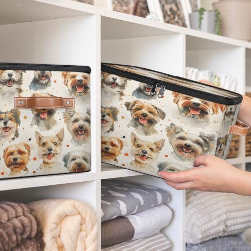 Puppy Pets Storage Box with Zipper Lid | Collapsible, Fabric, Storage Bin, Handle, Large, Closet Organizer, Containers, Bedroom, Home, Cartoon Funny Dog