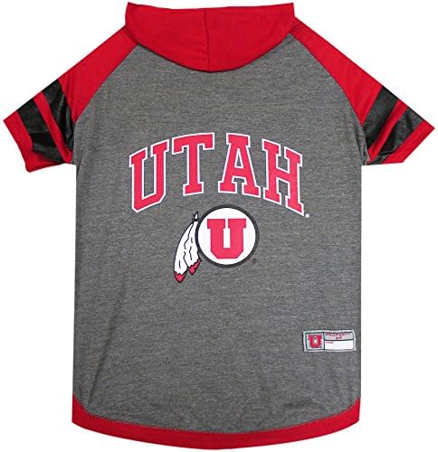 NCAA Utah Utes Hoodie for Dogs & Cats, X-Small Collegiate Licensed Dog Hoody Tee Shirt. Sports Hoody T-Shirt for Pets. College Sporty Dog Hoodie Shirt.