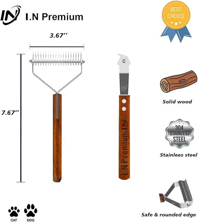 Double Sided Deshedding Large Undercoat rake Dematting Combs for Dogs & Cats, Dog Brush for Shedding for Medium to Long haired Pets (L- Single Sided-Sapele)