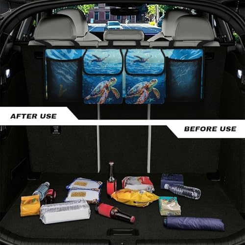 Dreaweet Sea Turtle Car Trunk Organizer Backseat Hanging Large Capacity Storage Organizer with Adjustable Straps Car Cargo Trunk Storage Organizer Bag for Truck,SUV,Van