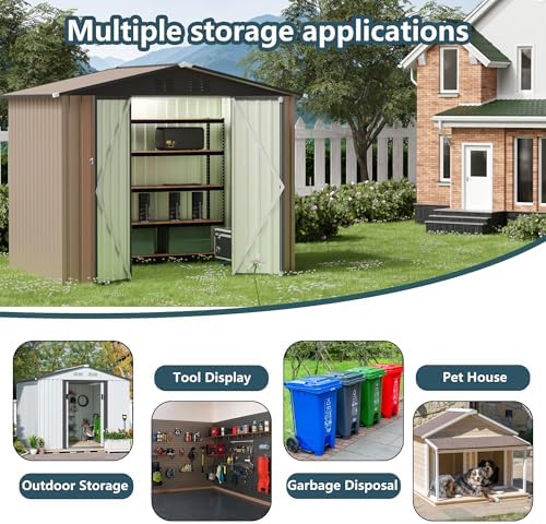 7.4FT x 5.3FT Storage Garden shed with Apex Roof for Patio Backyard use Galvanized Steel Tool Sheds Storage House