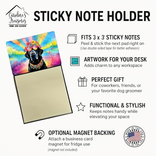 Caroline's Treasures Black Labrador Hippie Dawg Sticky Note Holder Refillable Dispenser Self-Sticky Note Pads, Memo Pads Blank Desk Accessories