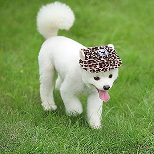 Leconpet Baseball Caps Hats with Neck Strap Adjustable Comfortable Ear Holes for Small Medium and Large Dogs in Outdoor Sun Protection (L, Leopard)