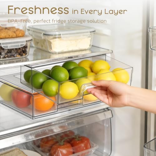 Criusia Stackable Storage Drawers, 4 Pack Clear Plastic Makeup & Bathroom Organizer, Versatile Storage Bins for Vanity, Under Sink, Kitchen Cabinets & Pantry