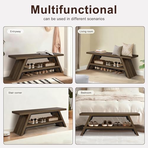 2-Tier Shoe Storage Bench, Solid Wood Entryway Stool Storage | Narrow Shoes Racks for Entryway, Minimalist Multi-Purpose Bench for Hallway, Kitchen, Bedroom, or Dining Room