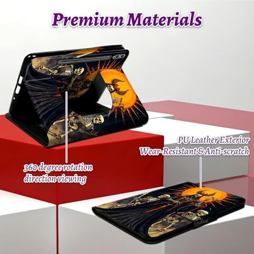 Rotating Handle Case for Samsung Galaxy Tab S6 Lite 10.4" 2024/2022/2020, 360 Degree Swivel Kickstand with Magnetic Closure Shockproof Leather Cover for Women Men, Dark Skull Knight