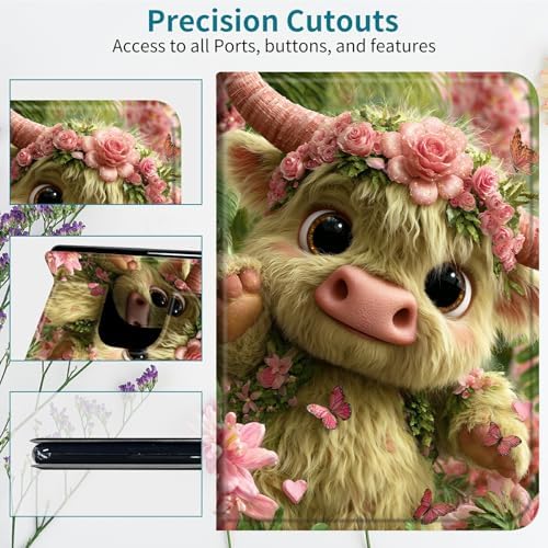 Case for Samsung Galaxy Tab S6 Lite 10.4" 2024/2022/2020, 360 Degree Rotating Stand with Multi-Angle Vertical & Horizontal Viewing Shockproof Shell for Women Men, Flower Cow Pink
