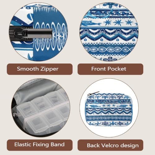 Travel Pill Organizer Nautical Turtle Whale Stripe Small Pill Case