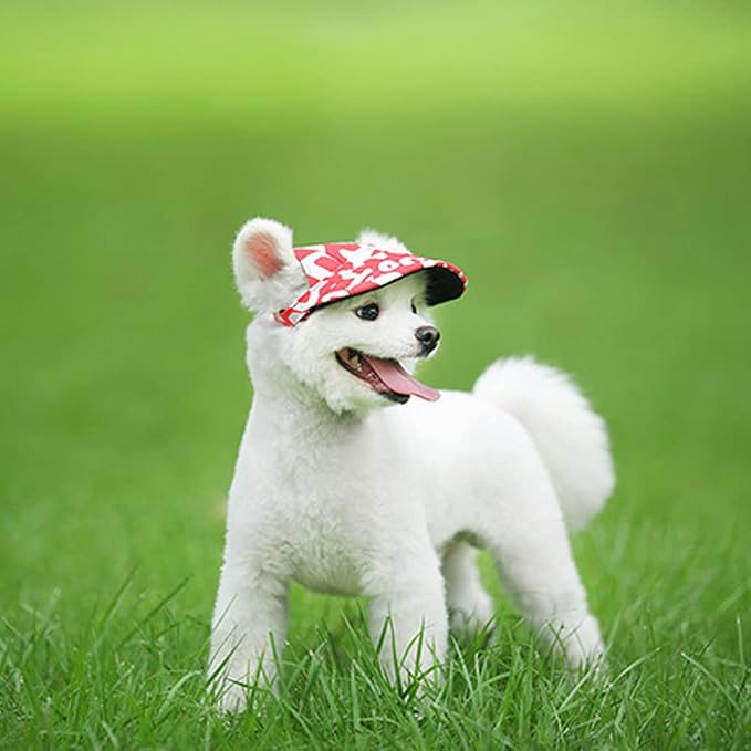 Leconpet Baseball Caps Hats with Neck Strap Adjustable Comfortable Ear Holes for Small Medium and Large Dogs in Outdoor Sun Protection (M, Red Letters)