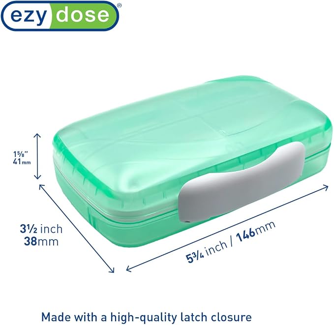 Ezy Dose Moisture-Proof Travel Pill Case, 8 Compartments, Green, Large | Moisture-Proof Pill Case, Medicine Planner, Vitamin Organizer Box, Travel-Friendly, Latch-Closure to Secure Contents