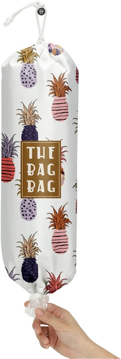 Plastic Bag Holder,Reusable And Washable Country Style Grocery Bag organizer,For Home Kitchen Travelling Camping Decor, use 1 Pack,Pineapple Pattern