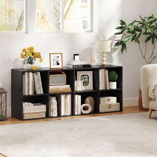 Giantex 8-Cube Bookcase, 3-Tier Cubby Bookshelf, Horizontal Vertical Display Rack with Anti-Tipping Kits, Modern Storage Organizer Shelf Unit for Bedroom, Living Room, Study (Black, 8-Cube)