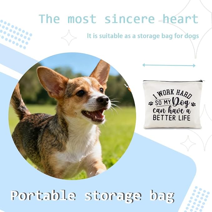 Sisadodo Dog Mom Storage Bag with Zipper for Travel Makeup Cosmetic Bags for Dogs Dad Brithday Christmas Gifts for Dog Lovers Travel Canvas Bags for Doggie Things Bag Organizer Pouch