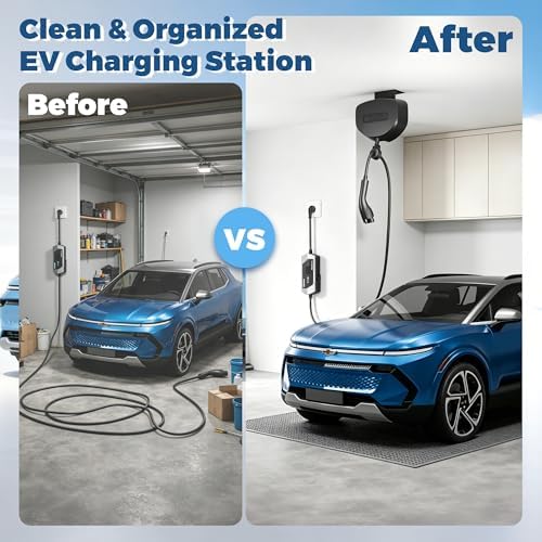 Flexible Charging EV Charger Cable Retractor, 11.5ft Self-Locking Automatic Retractable Cable Organizer for Electric Vehicle Charging, Universal Fits Most EV Charging Cables