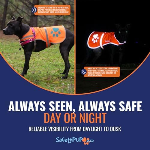 Blaze Orange Dog Vest. Reflective High Visibility in Hunting & Wooded Areas