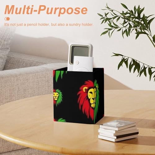Square Pen Holder Waterproof Multifunctional Desk Organizer For Office Home Jamaican Rasta Flag Rastafarian Reggae Lions