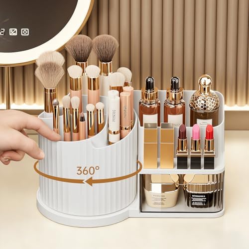 Anyoifax 360 Rotating Makeup Brush Holder Make Up Brushes Organizer, White