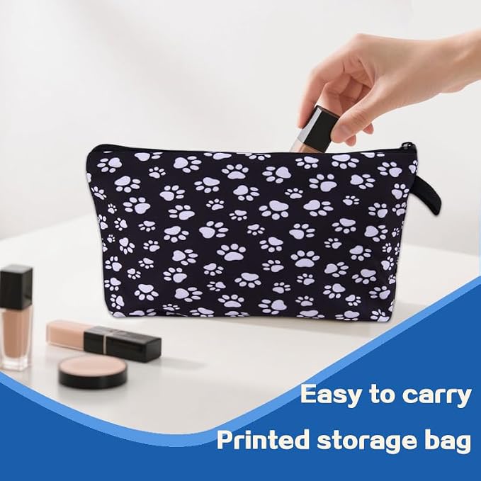 ShiQiao Spl Cat Dog Paw Print Makeup Cosmetic Bag Travel Accessories Toiletry Makeup Organizer Bag for Dog Cat Lovers Birthday Christmas Gift for Daughter Son Friend Puppy Portable Makeup Storage Bag