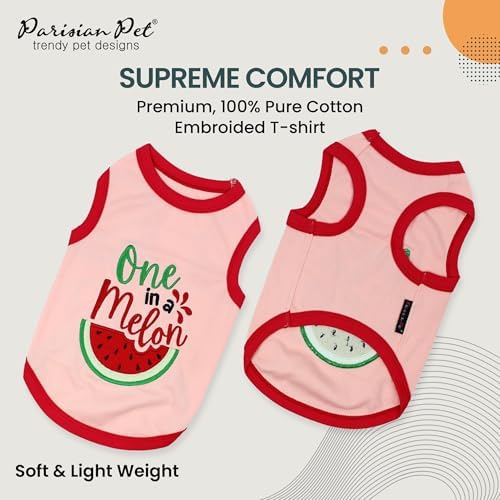 Parisian Pet Dog Shirt – 100% Cotton Shirts for Small Dogs – Pullover Sleeveless Puppy Vest – Breathable Cute Watermelon Pet Apparel – Pink Summer Dog Clothes - Stretchy T Shirts for Dogs