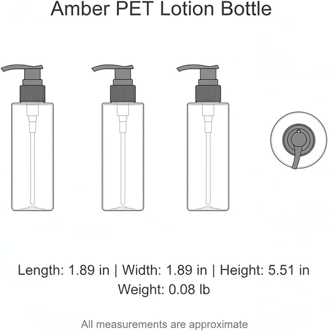 Amber PET Lotion Pump Bottle, Durable Refillable Dispenser for Travel & Shower, Black Finish (1 Count)
