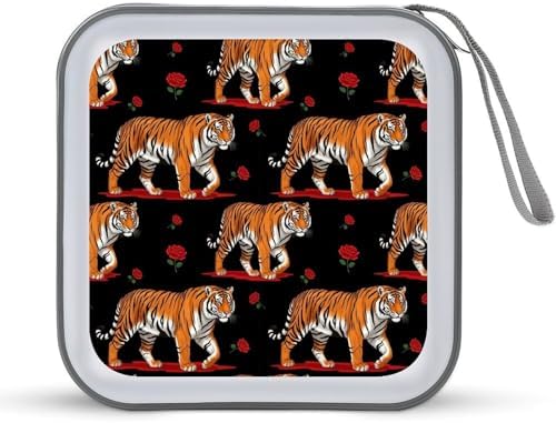 Portable Hard Shell DVD Storage Animal Print Tigers, 40-Disc Binder with Carry Strap, Protective Case for Movies Music Travel