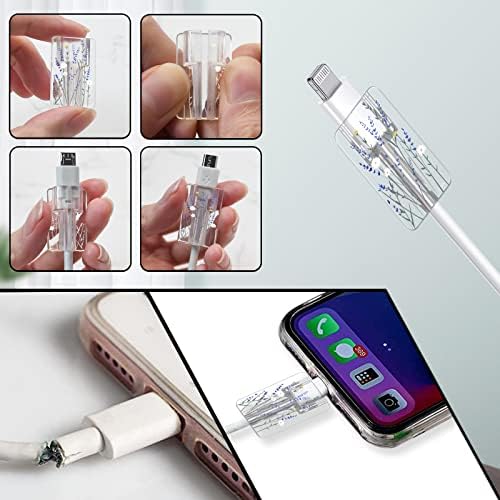 Cute Flowers Cable Protector for iPhone Type-c Charger,Red Roses Camellia Green Leaves Bouquet Pattern 4 PCS Set Cable Protector for Women Girls Kids Teen,Cable Chomper,Phone Charger Saver-Clear