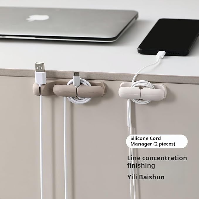 Silicone Cable Organizer 2 Pack, Self Adhesive Cord Holder for Appliance Cords, Cable Management Clip for Kitchen Appliances, Desk, Office, Charger Cables & Power Cords, White