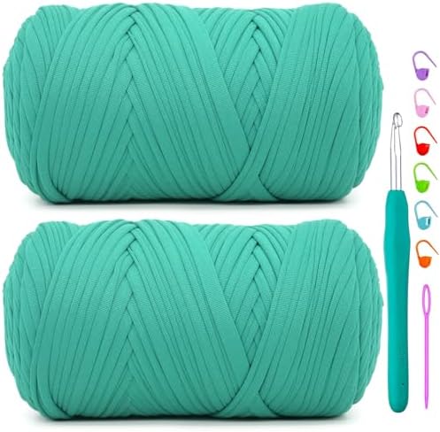 2 Pack Tshirt Yarn for Crochet,Green T Shirt Soft Elastic Fabric Chunky Thick T-Shirt Crochet Yarn for Crocheting Knitting Beginner Hand Knitting Bag/DIY Craft/Home Decor 2 * 400G-Peacock Green