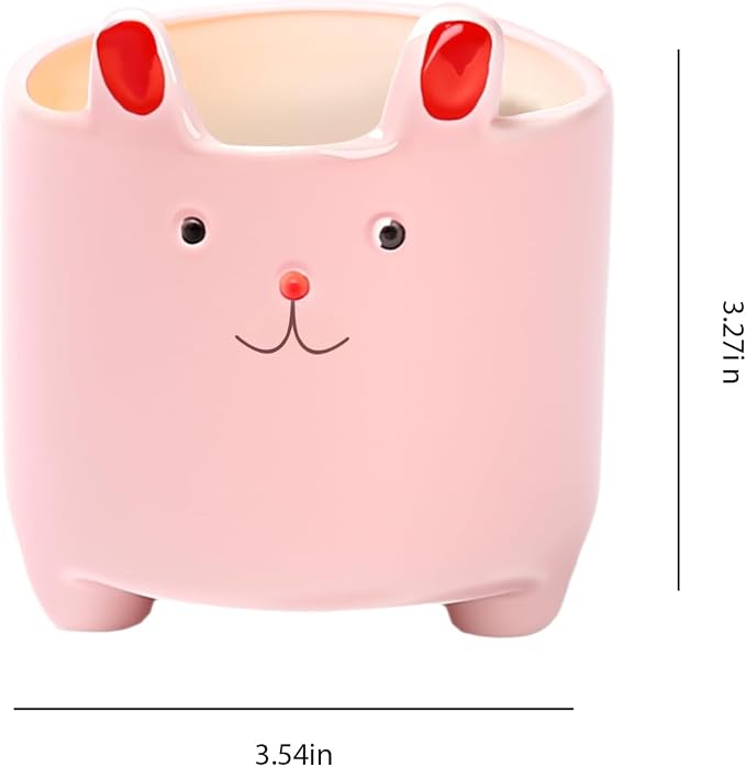 Ceramic Pink Cute Cat Shaped Pen Pencil Holder for Desk Decoration Accessories Cat Decor Makeup Brush Pen Cups Succulent Plant Pot Office School Ideal Gifts for Women, Mom or Birthdays