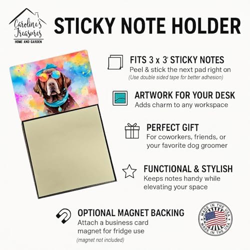 Caroline's Treasures Chocolate Labrador Hippie Dawg Sticky Note Holder Refillable Dispenser Self-Sticky Note Pads, Memo Pads Blank Desk Accessories