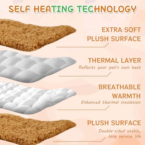 3 Pack Self Warming Pet Bed Leaf Shape Self Heating Cat Dog Mat Washable Thermal Sleeping Pad for Indoor Outdoor Hedgehog, Bunny, Sugar Glider, Rat, Chinchilla(Orange,Small-16 x20)