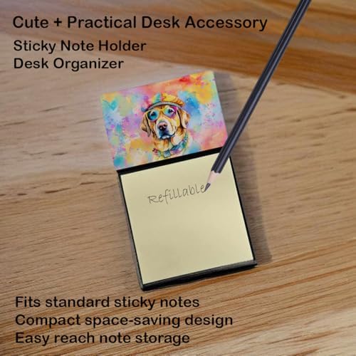 Caroline's Treasures Yellow Labrador Hippie Dawg Sticky Note Holder Refillable Dispenser Self-Sticky Note Pads, Memo Pads Blank Desk Accessories