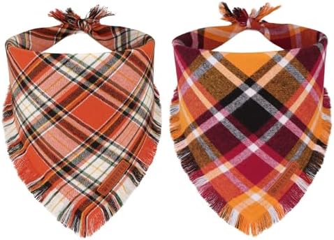 ADOGGYGO Fall Thanksgiving Dog Bandana, Autumn Plaid Dog Scarf, Small