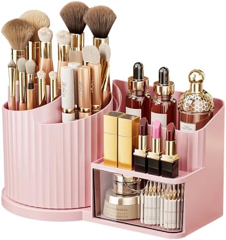 Anyoifax 360 Rotating Makeup Brush Holder Make Up Brushes Organizer, Pink