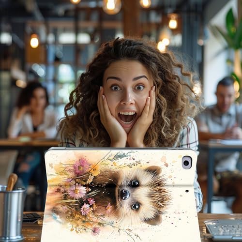 for Microsoft Surface Pro X/Pro X Plus-13 2019/2020/2021/2024 Tablet Case,Auto Wake/Sleep,Adjustable Stand Protective Cover - Cute Hedgehog Flower