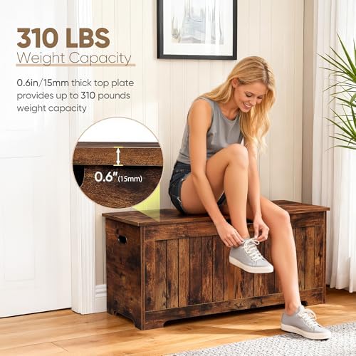 Wooden Storage Chest,30/40 Inch Storage Trunk w/2 Safety Hinges, Storage Bench, Modern Lift Top Chest Box Organizer (Rustic Brown, 40 Lx 15.7 W x19 H Inch)