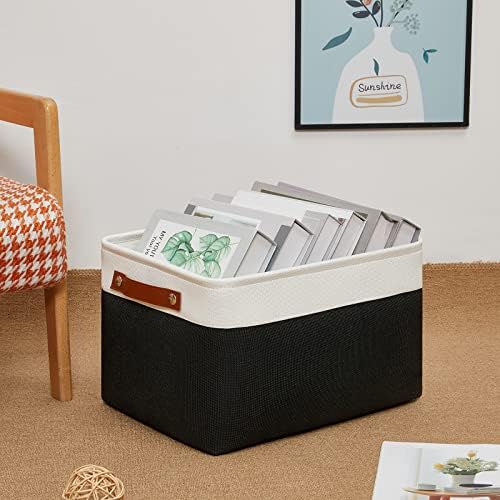 DULLEMELO Linen Closet Organizer and Storage Basket for Office, Bedroom, Cloth, Baskets for Organizing and Storage with handles for Shelves,Closet,Gift,Toys(White&Black)