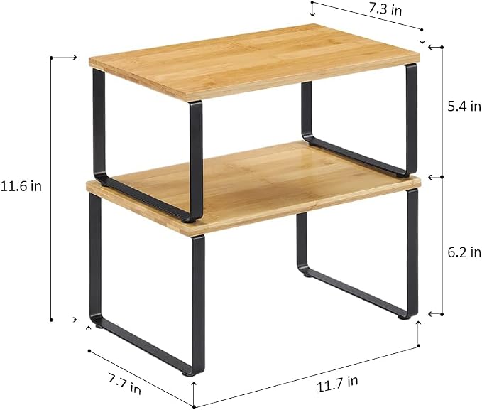 NEX Bamboo Cabinet Organizer Shelf, Kitchen Counter Shelves Set of 4 | Stackable & Expandable Spice Rack, Space-Saving Pantry Organizers Bathroom Countertop Storage, Natural and Black