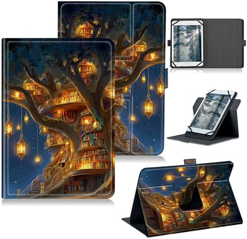 Universal Case for T-Mobile Revvl Tab 2 10.1" Model:9185W 2025/Revvl Tab 5G 10.36" 2023, 360 Degree Rotating Kickstand Protective Stand Leather Shell Cover for 9"-10.5", Lantern Village