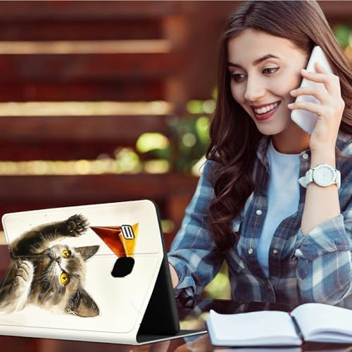 for Samsung Galaxy Tab E 9.6" 2015 SM-T560/T561/T567 Case | Slim Leather Smart Cover with Multi-Angle Anti-Slip Stand [Auto Wake/Sleep] Shell for Women Men - Gray Cat Painting